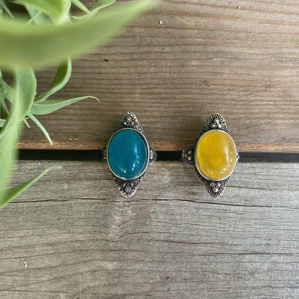 DYED Agate Adjustable Silver Tone Rings